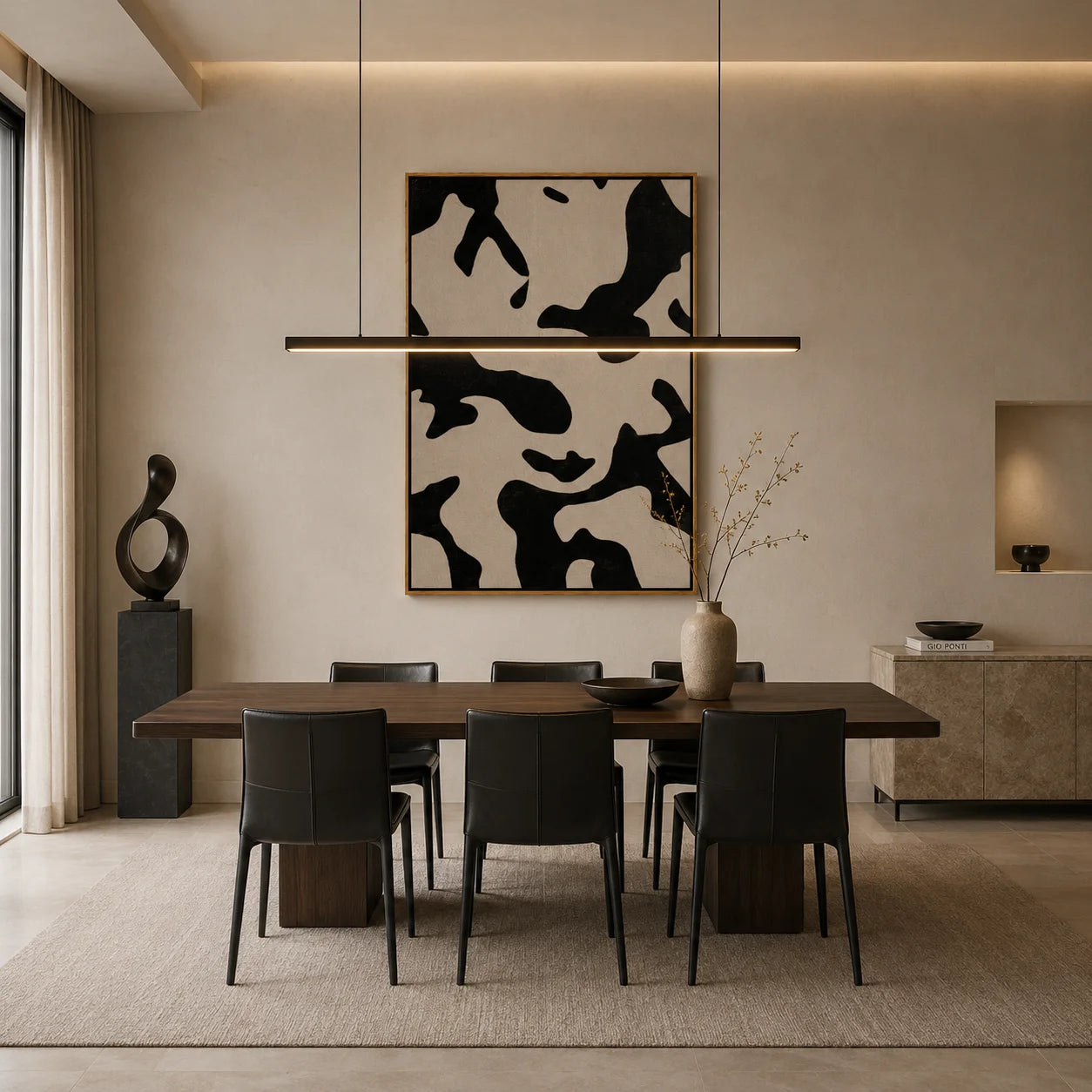 Black and White Cow Print Abstract Hand-Painted Oil Painting | Modern Minimalist Wall Art with Neutral Animal Pattern#OA1017