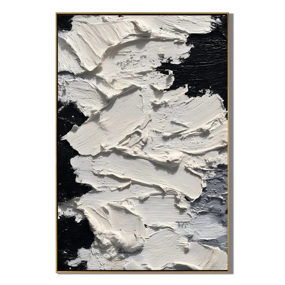 Black and White Impasto Abstract Hand-Painted Oil Painting | Modern Textured Wall Art # OA 1077