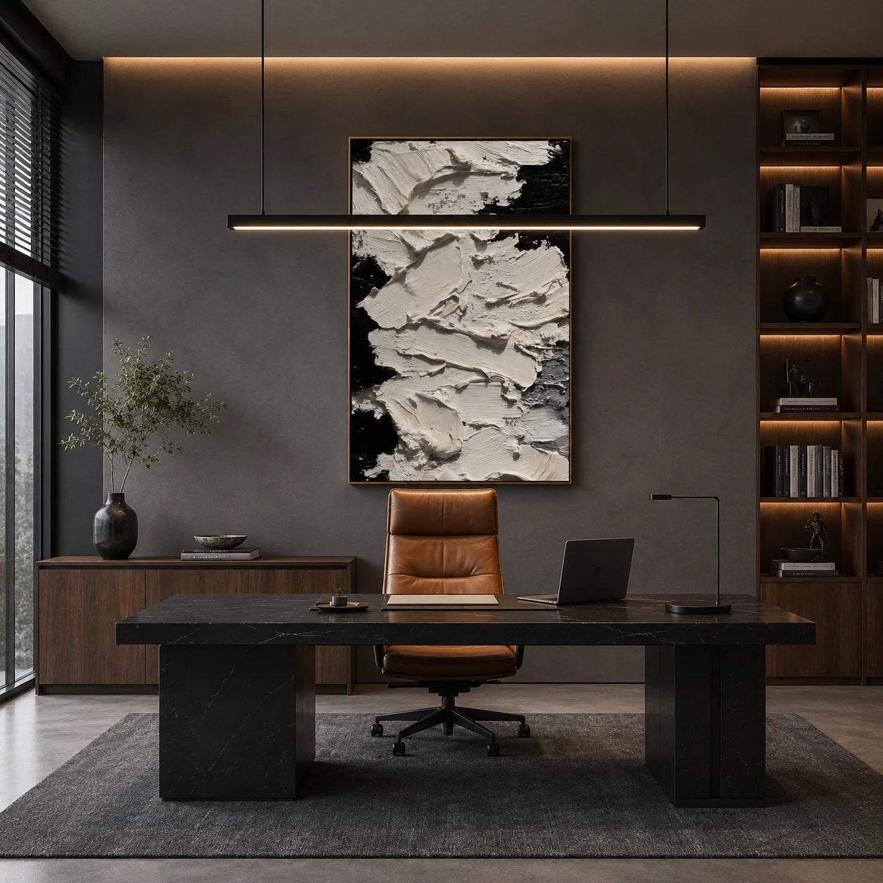 Black and White Impasto Abstract Hand-Painted Oil Painting | Modern Textured Wall Art # OA 1077