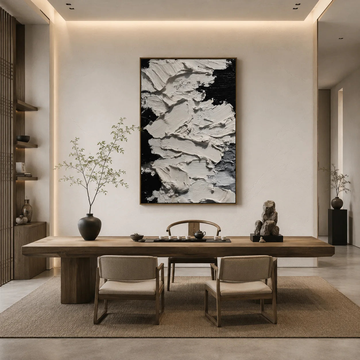 Black and White Impasto Abstract Hand-Painted Oil Painting | Modern Textured Wall Art # OA 1077