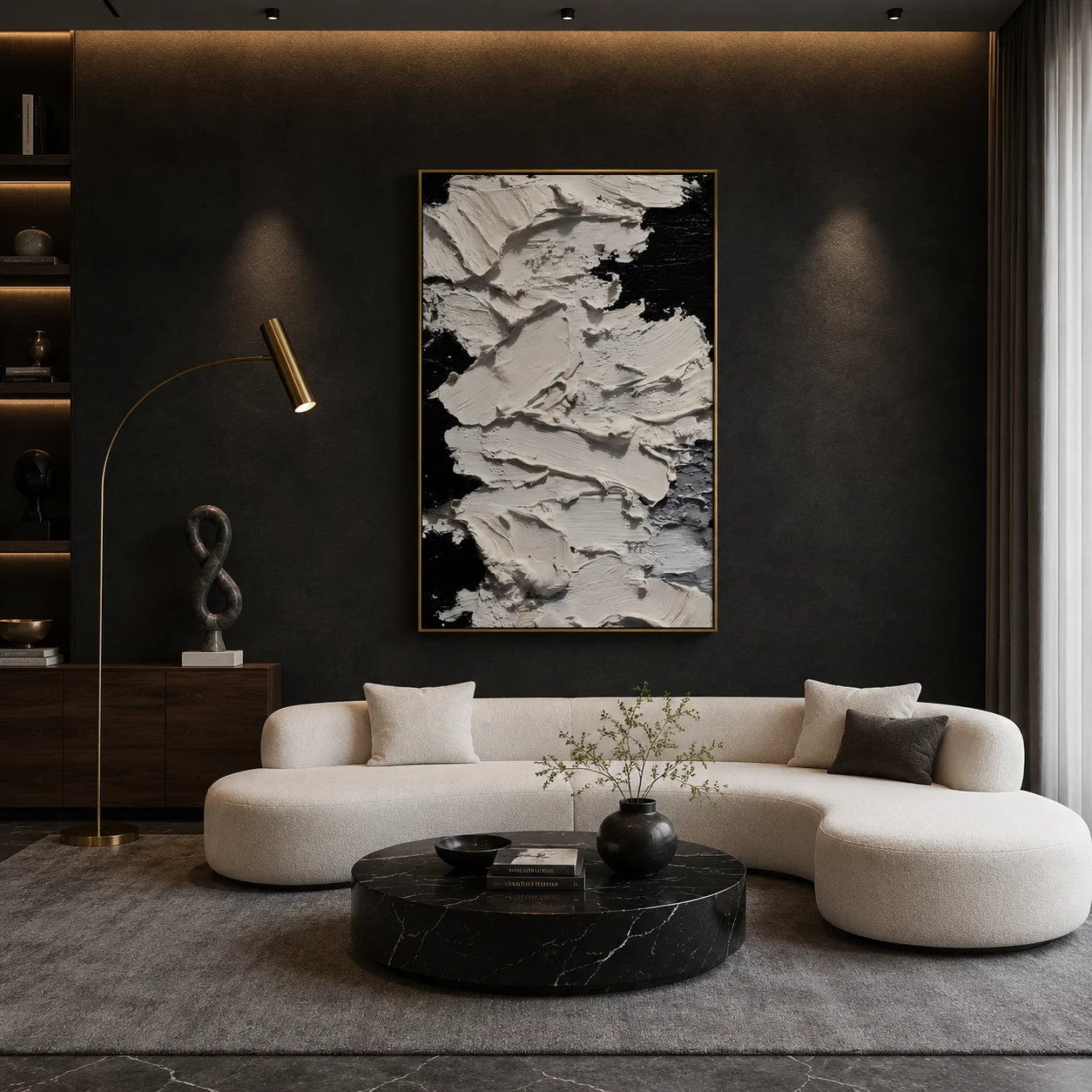 Black and White Impasto Abstract Hand-Painted Oil Painting | Modern Textured Wall Art # OA 1077