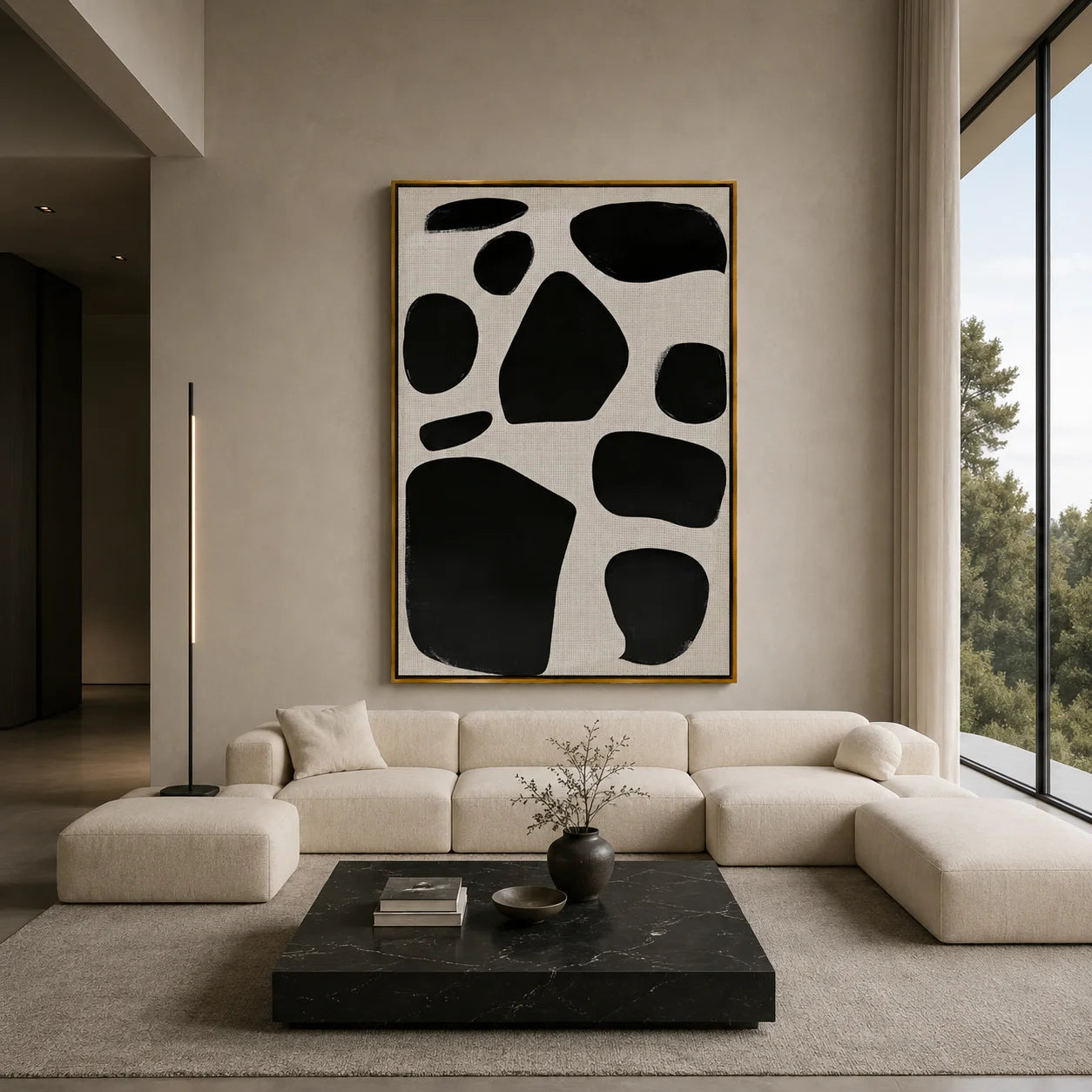 Black and White Minimalist Abstract Hand-Painted Oil Painting | Modern Geometric Wall Art for Nordic Wabi-Sabi Decor#OA1007