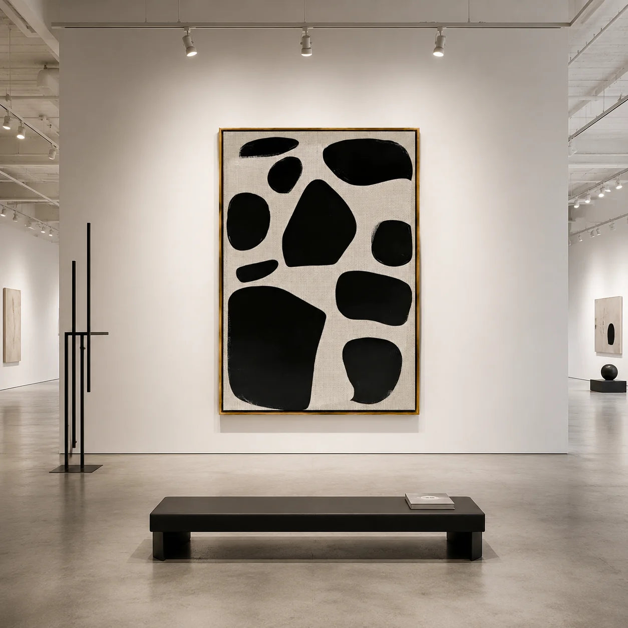 Black and White Minimalist Abstract Hand-Painted Oil Painting | Modern Geometric Wall Art for Nordic Wabi-Sabi Decor#OA1007