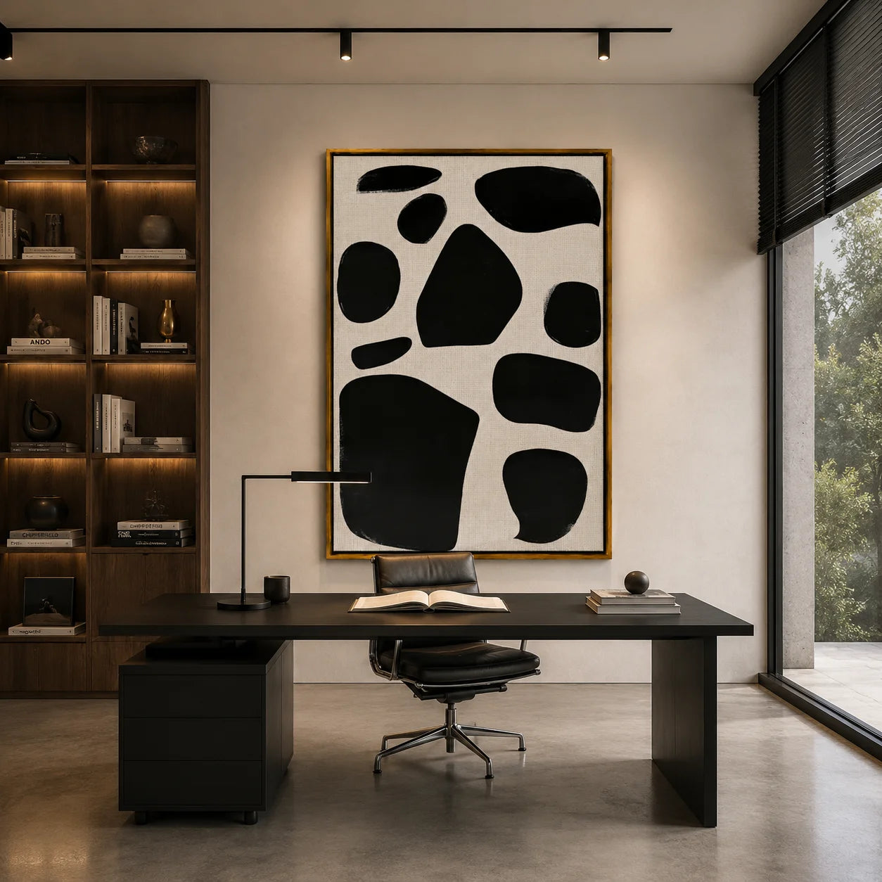 Black and White Minimalist Abstract Hand-Painted Oil Painting | Modern Geometric Wall Art for Nordic Wabi-Sabi Decor#OA1007