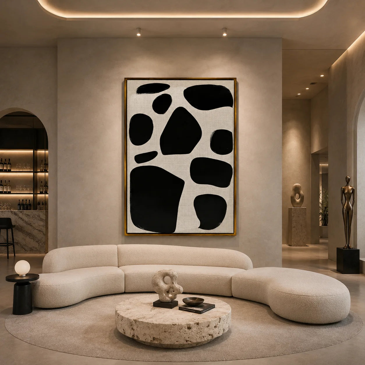 Black and White Minimalist Abstract Hand-Painted Oil Painting | Modern Geometric Wall Art for Nordic Wabi-Sabi Decor#OA1007