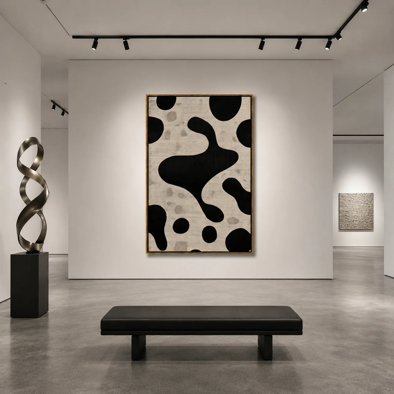 Black and White Minimalist Abstract Hand-Painted Oil Painting | Modern Organic Geometric Wall Art for Neutral Decor#OA1018