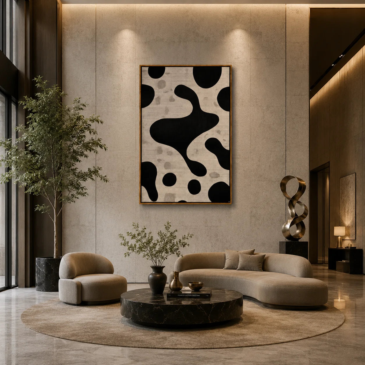 Black and White Minimalist Abstract Hand-Painted Oil Painting | Modern Organic Geometric Wall Art for Neutral Decor#OA1018