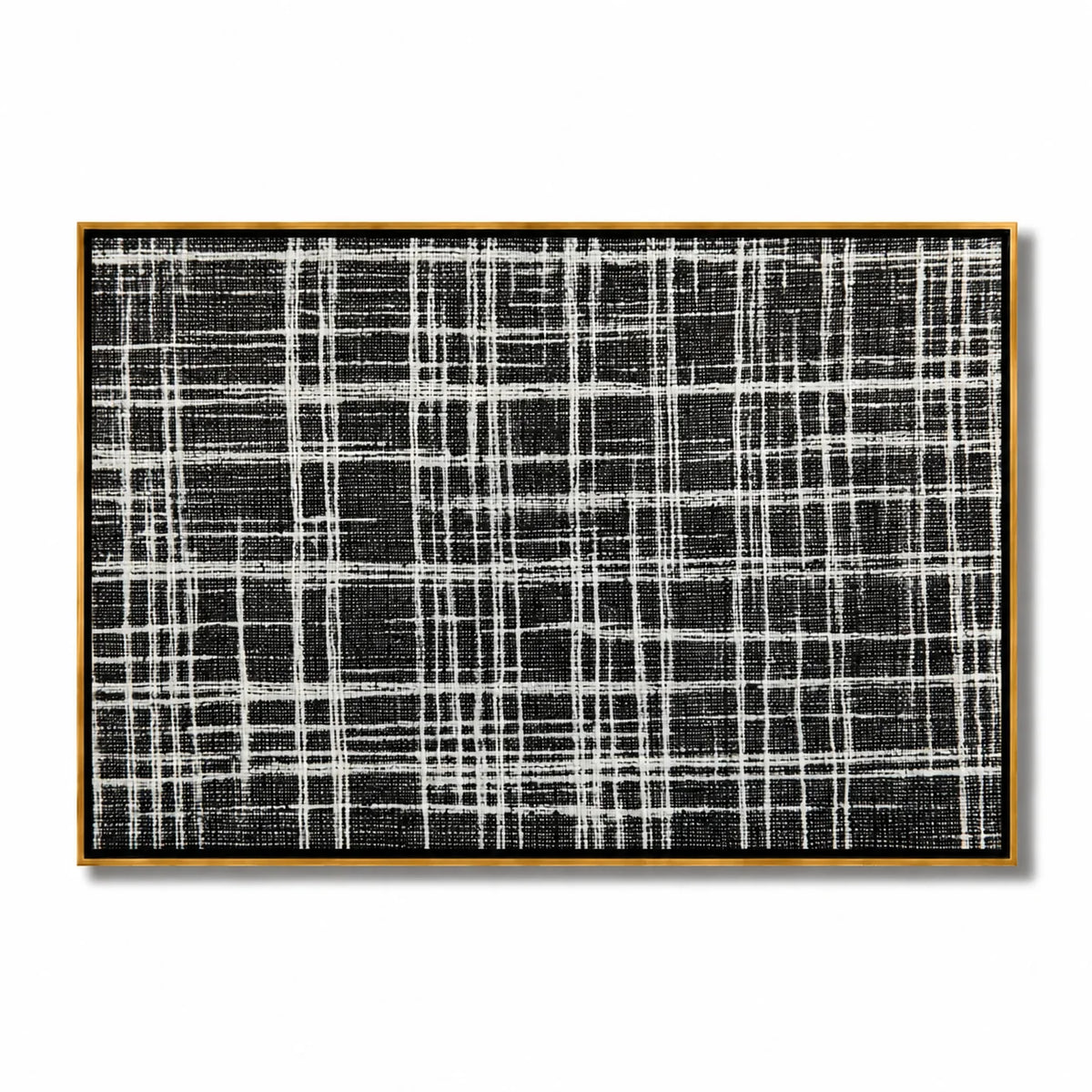 Black and White Plaid Hand-Painted Oil Painting, Modern Textured Abstract Canvas Wall Art for Luxury Home Decor#OA 0946