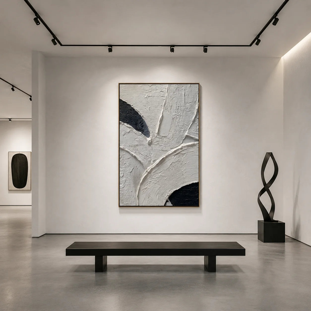 Black and White Textured Abstract Hand-Painted Oil Painting | Minimalist Modern Wall Art # OA 1076