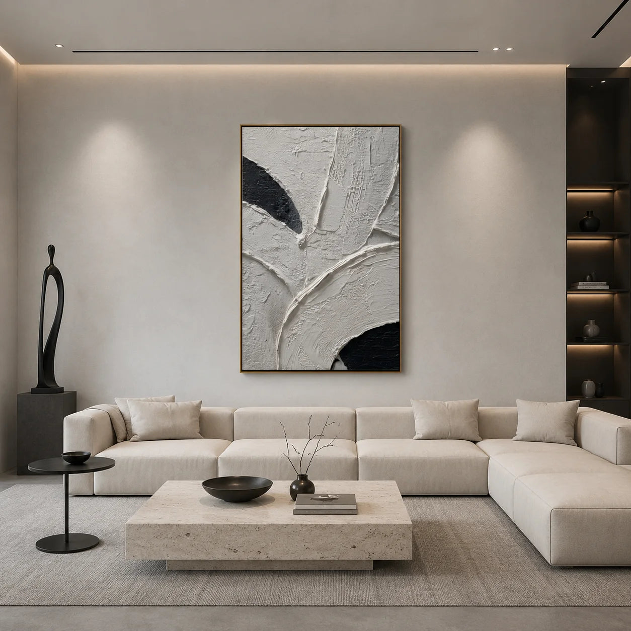 Black and White Textured Abstract Hand-Painted Oil Painting | Minimalist Modern Wall Art # OA 1076