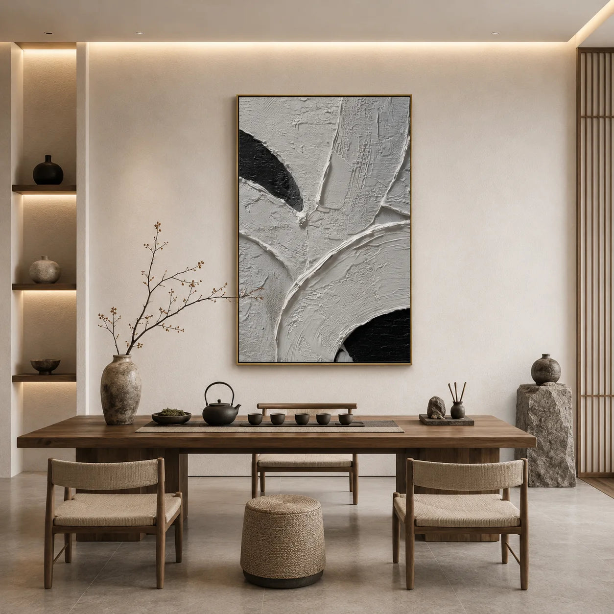Black and White Textured Abstract Hand-Painted Oil Painting | Minimalist Modern Wall Art # OA 1076