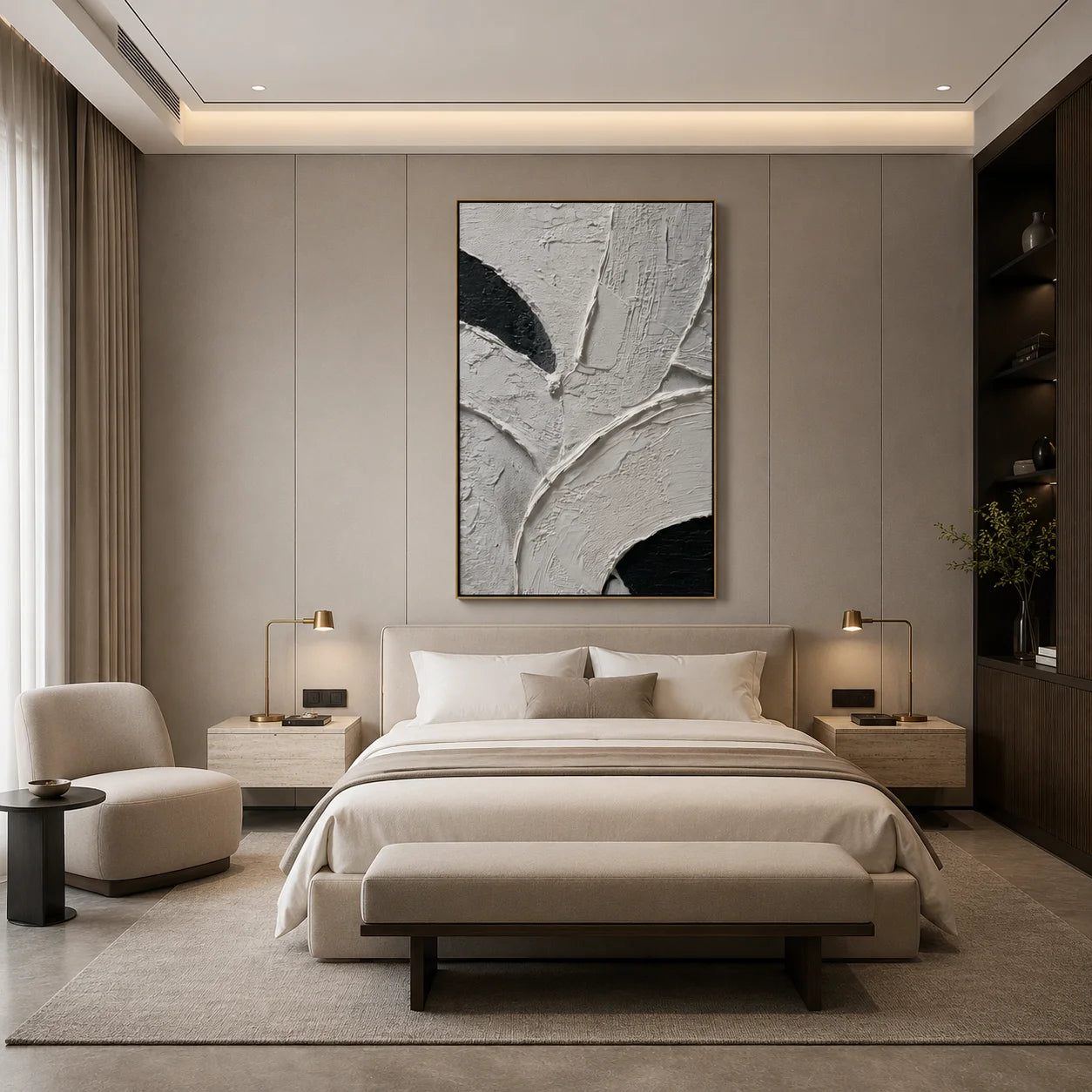 Black and White Textured Abstract Hand-Painted Oil Painting | Minimalist Modern Wall Art # OA 1076