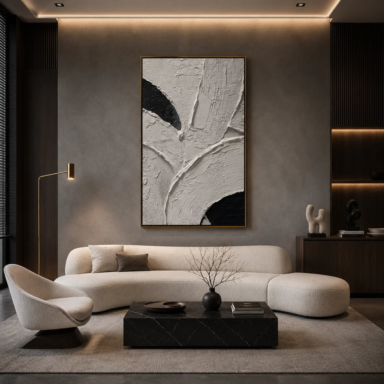 Black and White Textured Abstract Hand-Painted Oil Painting | Minimalist Modern Wall Art # OA 1076