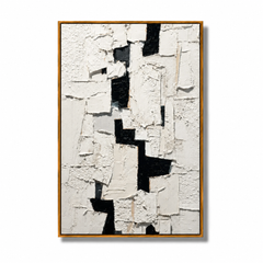 Black and White Textured Abstract Oil Painting, Hand-Painted Geometric Wall Art for Modern Minimalist Home Decor#OA 1000