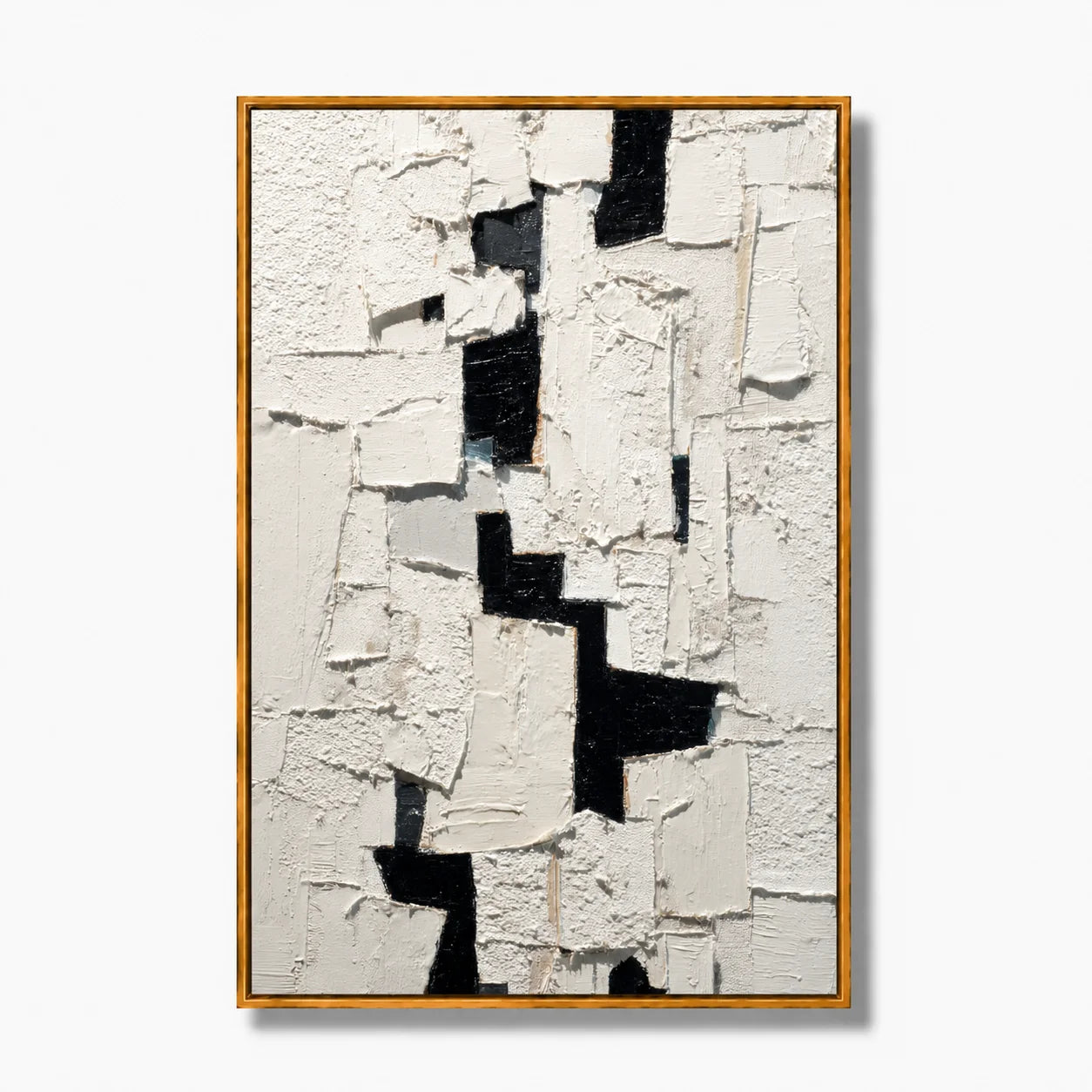 Black and White Textured Abstract Oil Painting, Hand-Painted Geometric Wall Art for Modern Minimalist Home Decor#OA 1000