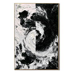 Black and White Textured Abstract Oil Painting – Vertical Impasto Wall Art # OA 1197