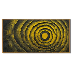 Ownanart Black and Yellow Abstract Oil Painting – Hand-Painted Textured Concentric Circle Wall Art #OA 1409