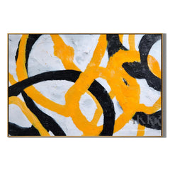 Black and Yellow Modern Abstract Hand-Painted Oil Painting | Textured Geometric Line Wall Art # OA 1075