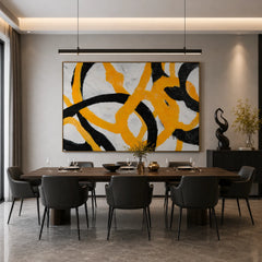 Black and Yellow Modern Abstract Hand-Painted Oil Painting | Textured Geometric Line Wall Art # OA 1075