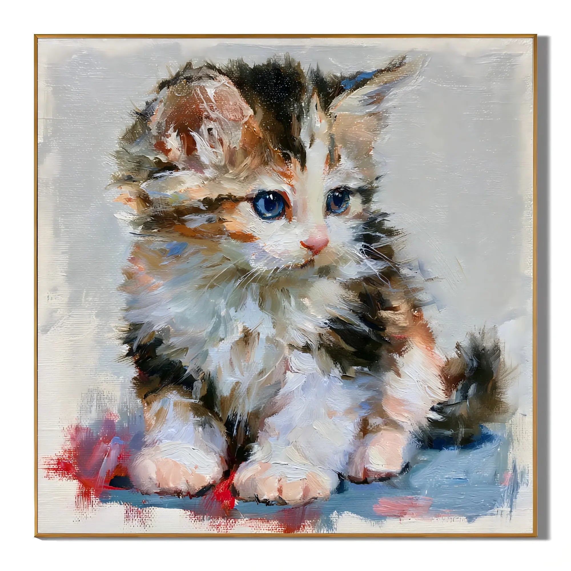 Blue-Eyed Kitten Hand-Painted Oil Painting | Cute Cat Portrait Wall Art for Living Room, Bedroom, and Nursery Decor # OA 1125