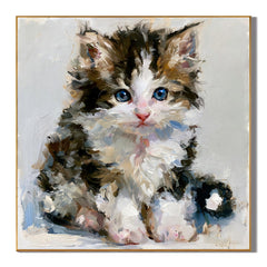 Blue-Eyed Fluffy Kitten Hand-Painted Oil Painting | Textured Cute Cat Wall Art for Living Room, Bedroom and Nursery # OA 1110