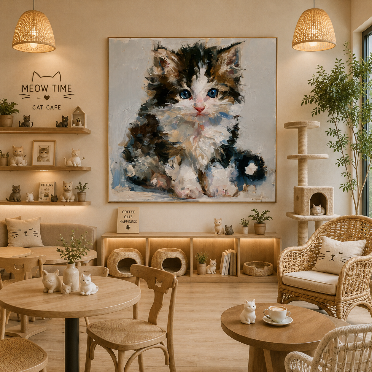 Blue-Eyed Tabby Kitten Hand-Painted Oil Painting – Cute Cat Wall Art # OA 1110