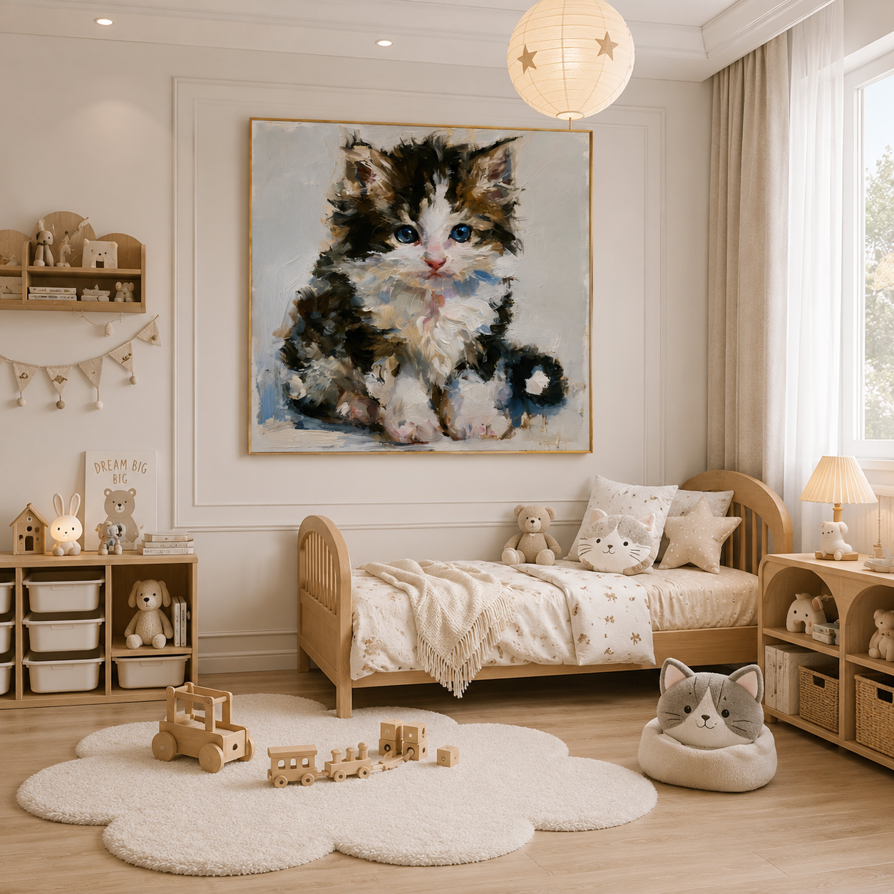 Blue-Eyed Tabby Kitten Hand-Painted Oil Painting – Cute Cat Wall Art # OA 1110