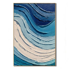 Blue Abstract Ocean Wave Textured Oil Painting, Hand-Painted Coastal Wall Art for Modern Living Room Decor # OA 1106
