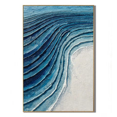 Blue Abstract Ocean Wave Textured Oil Painting | Hand-Painted Modern Coastal Wall Art for Living Room # OA 1105