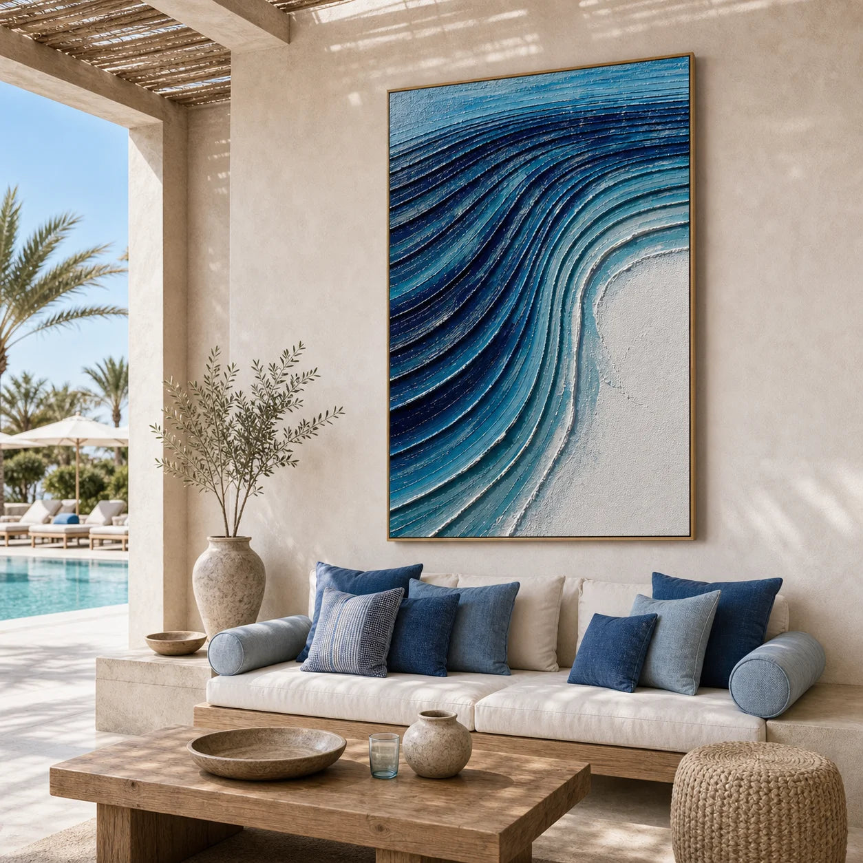 Blue Abstract Ocean Wave Textured Oil Painting | Hand-Painted Modern Coastal Wall Art for Living Room OA # 1105