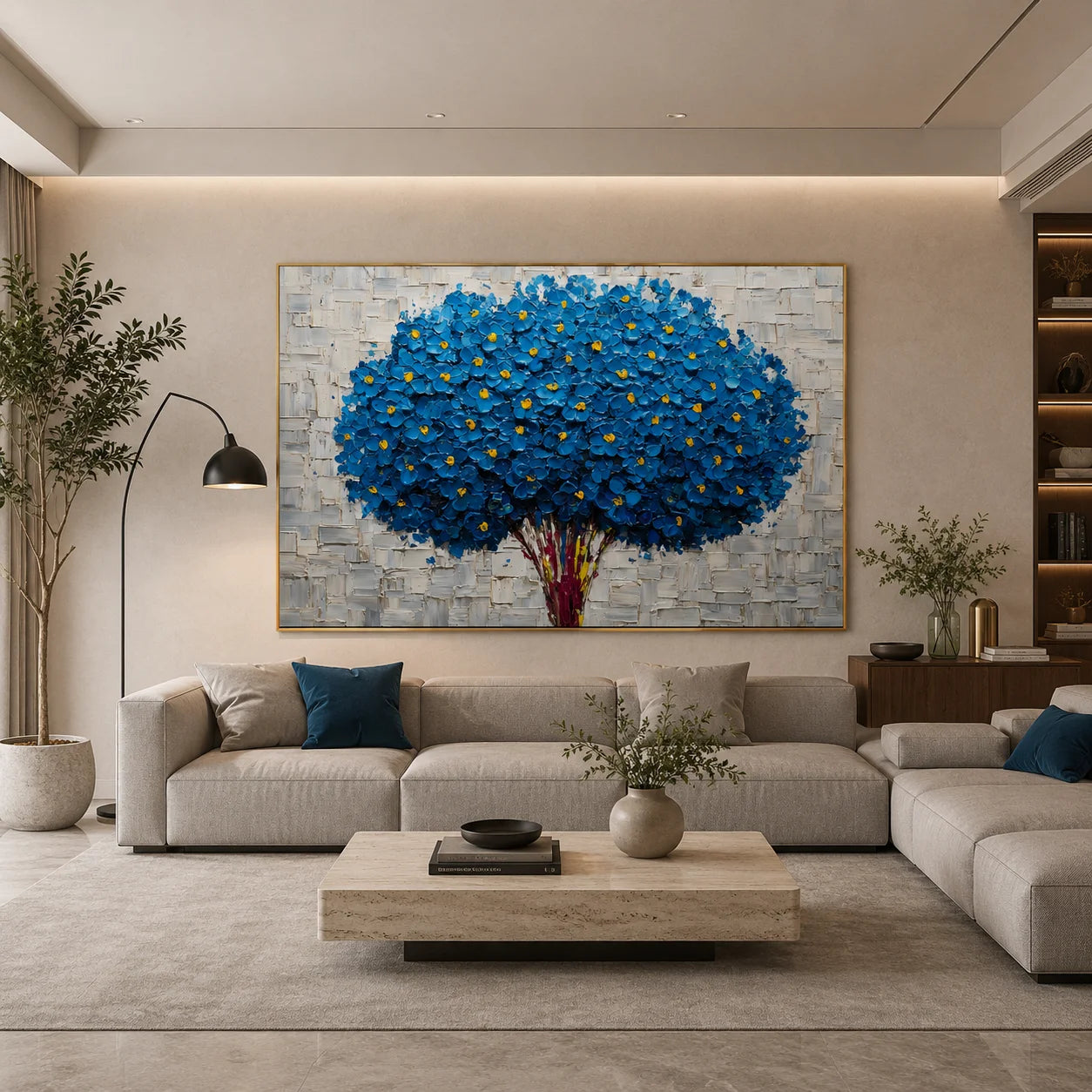 Blue Flower Bouquet Hand-Painted Oil Painting, Textured Floral Wall Art for Modern Home Decor # OA 1055