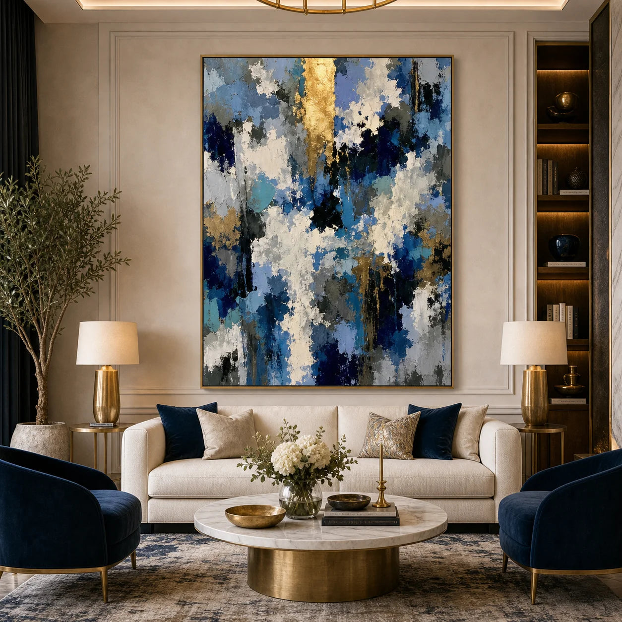 Blue and Gold Abstract Hand-Painted Oil Painting OA # 1100