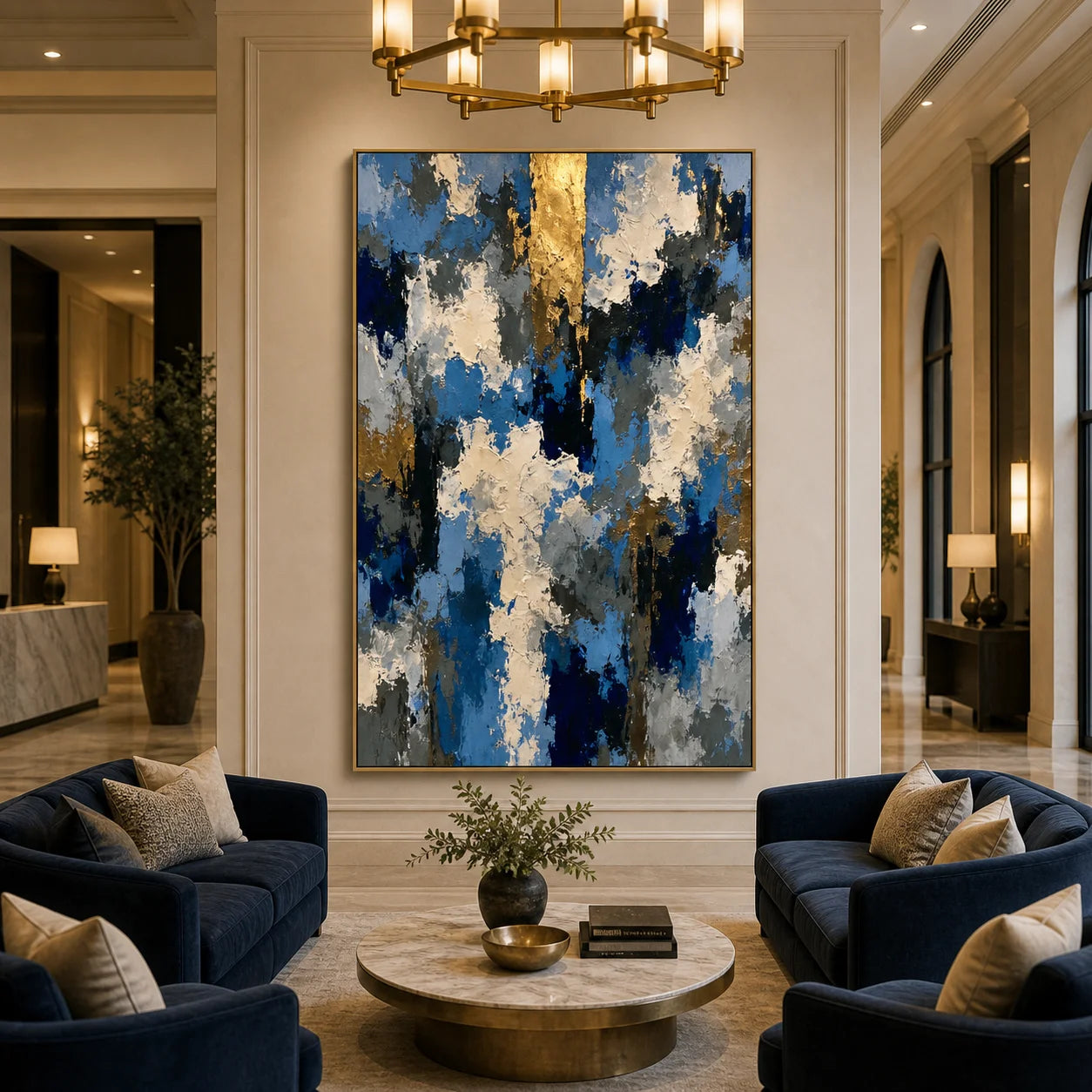 Blue and Gold Abstract Hand-Painted Oil Painting OA # 1100