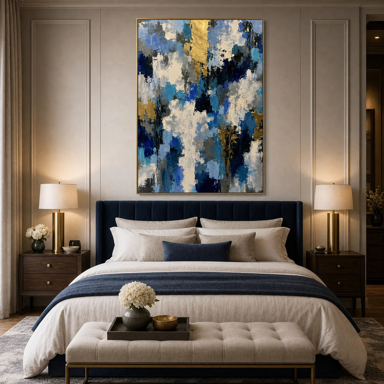Blue and Gold Abstract Hand-Painted Oil Painting OA # 1100
