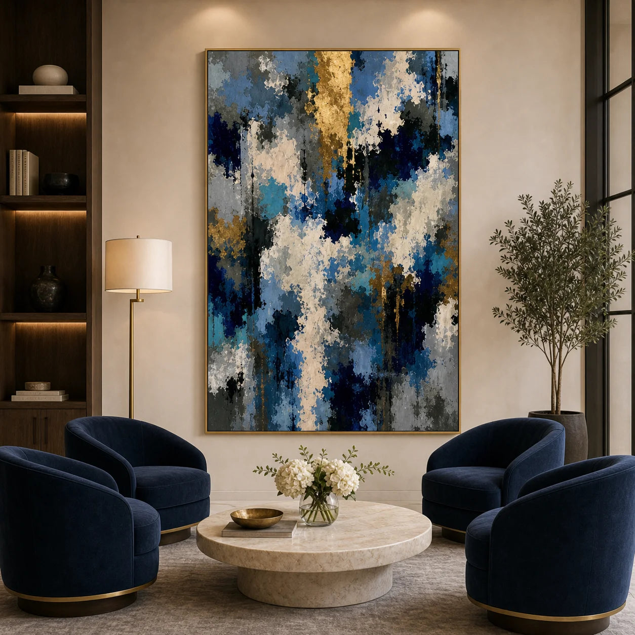 Blue and Gold Abstract Hand-Painted Oil Painting OA # 1100