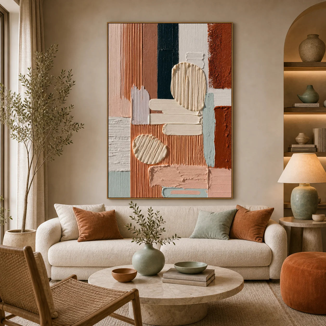 Blush and Terracotta Abstract Hand-Painted Oil Painting OA # 1102