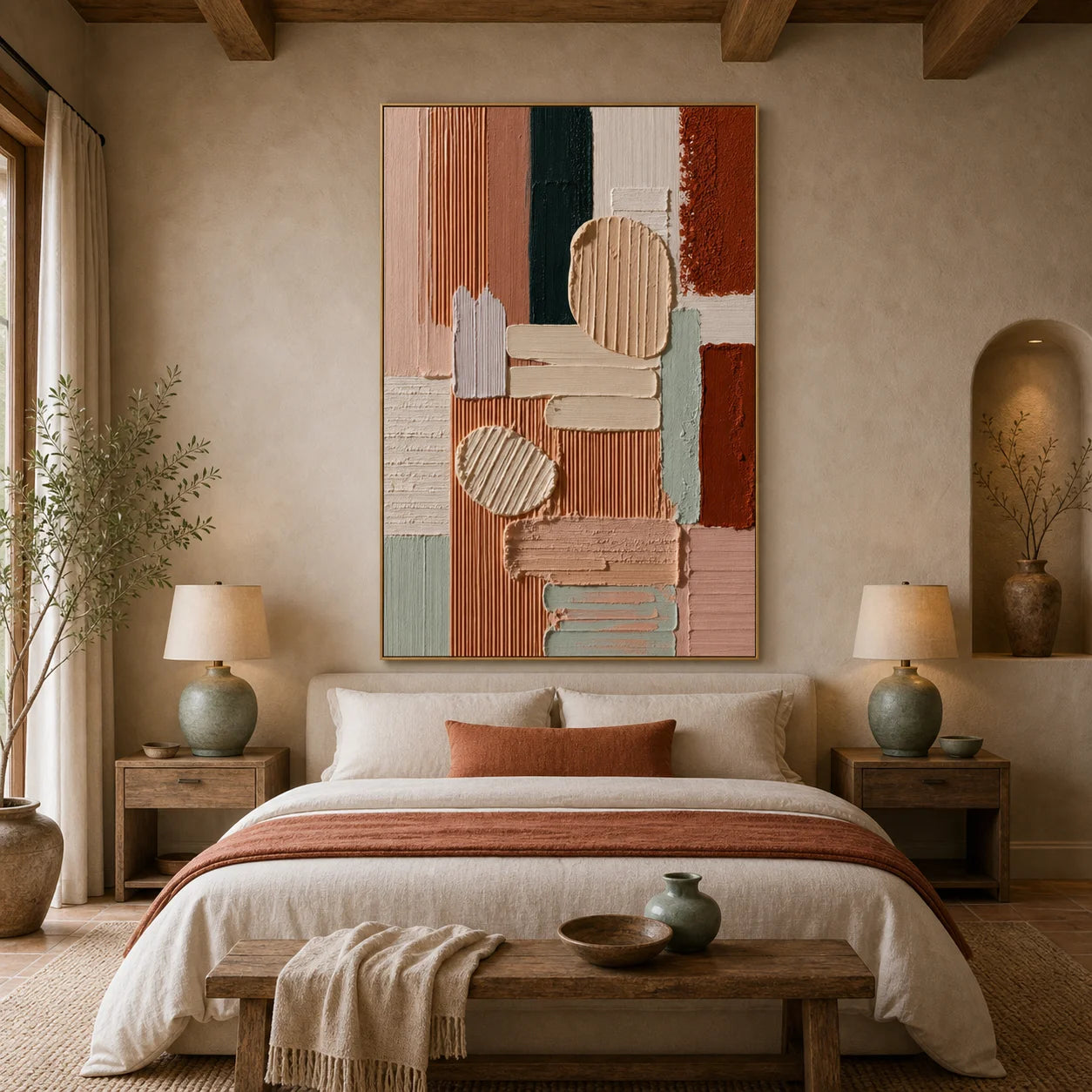 Blush and Terracotta Abstract Hand-Painted Oil Painting OA # 1102