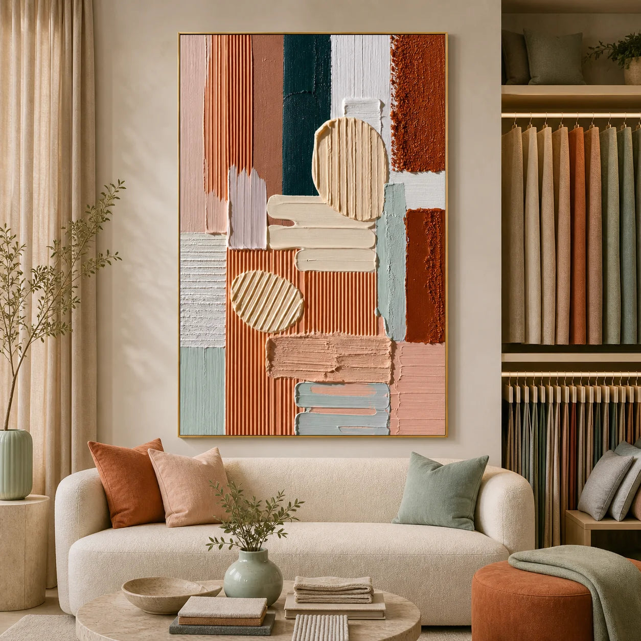 Blush and Terracotta Abstract Hand-Painted Oil Painting OA # 1102