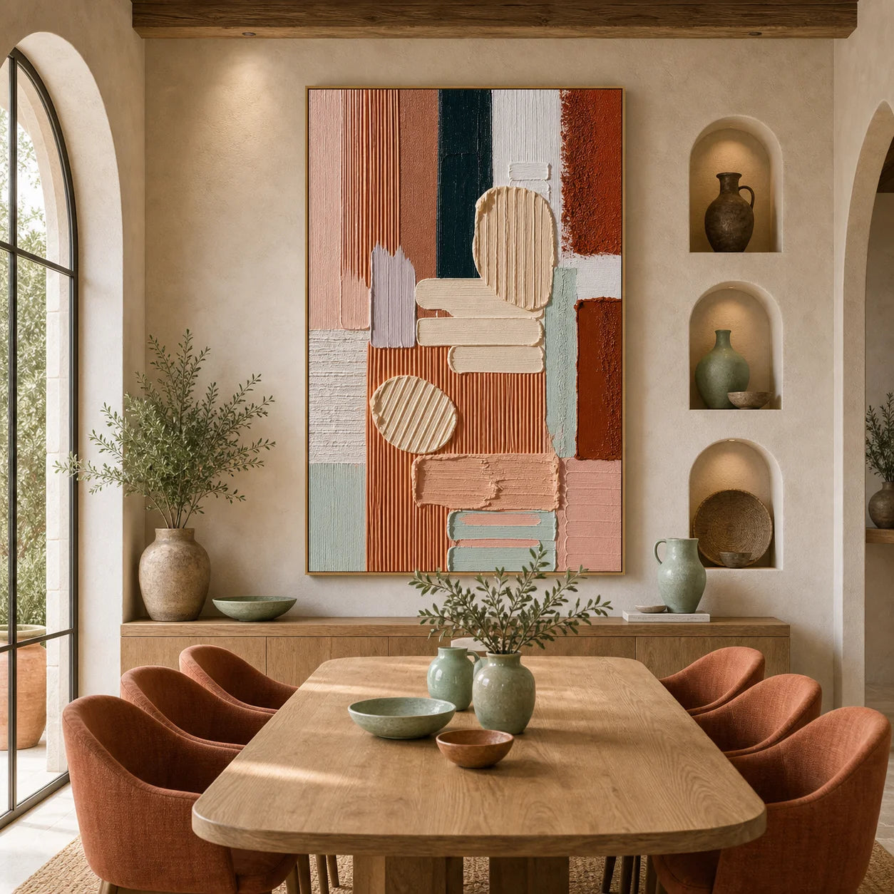 Blush and Terracotta Abstract Hand-Painted Oil Painting OA # 1102
