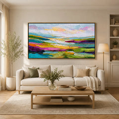 Colorful Abstract Landscape Hand-Painted Oil Painting | Large Horizontal Wall Art for Living Room & Bedroom#OA 0914