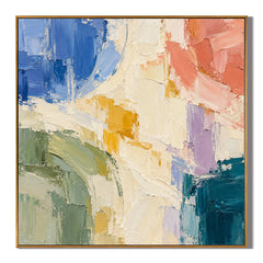 Ownanart Colorful Abstract Oil Painting – Hand-Painted Impasto Canvas Wall Art in Blue, Coral and Sage Green #OA 1411