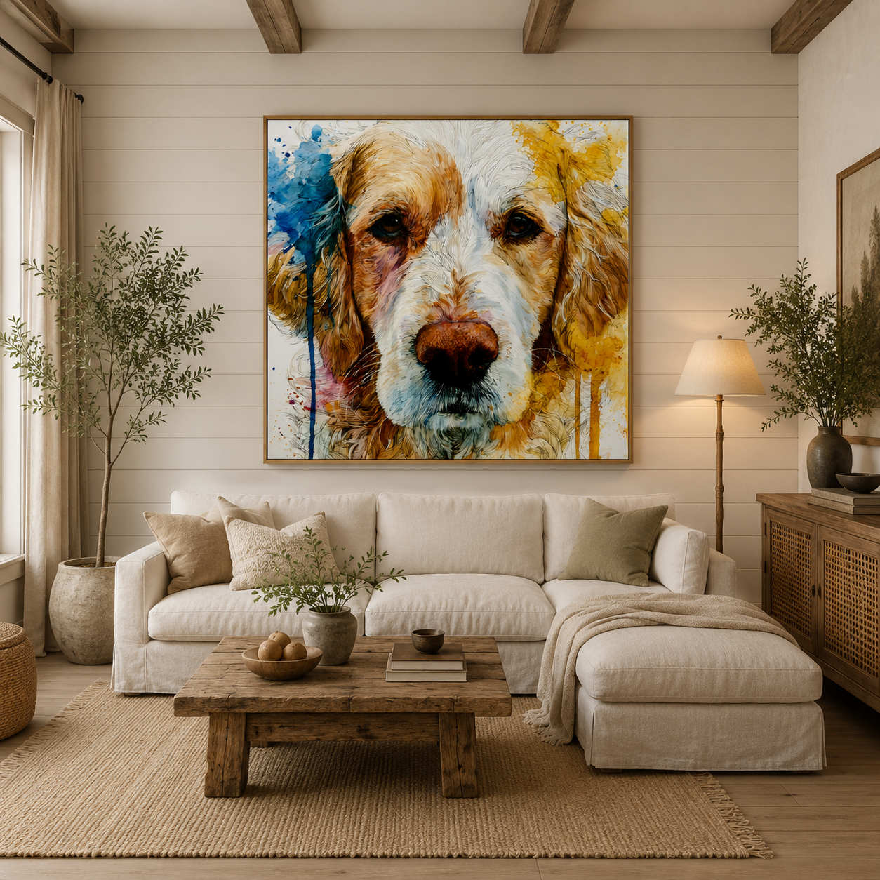 Colorful Dog Portrait Hand-Painted Oil Painting, Abstract Pet Wall Art # OA 1111