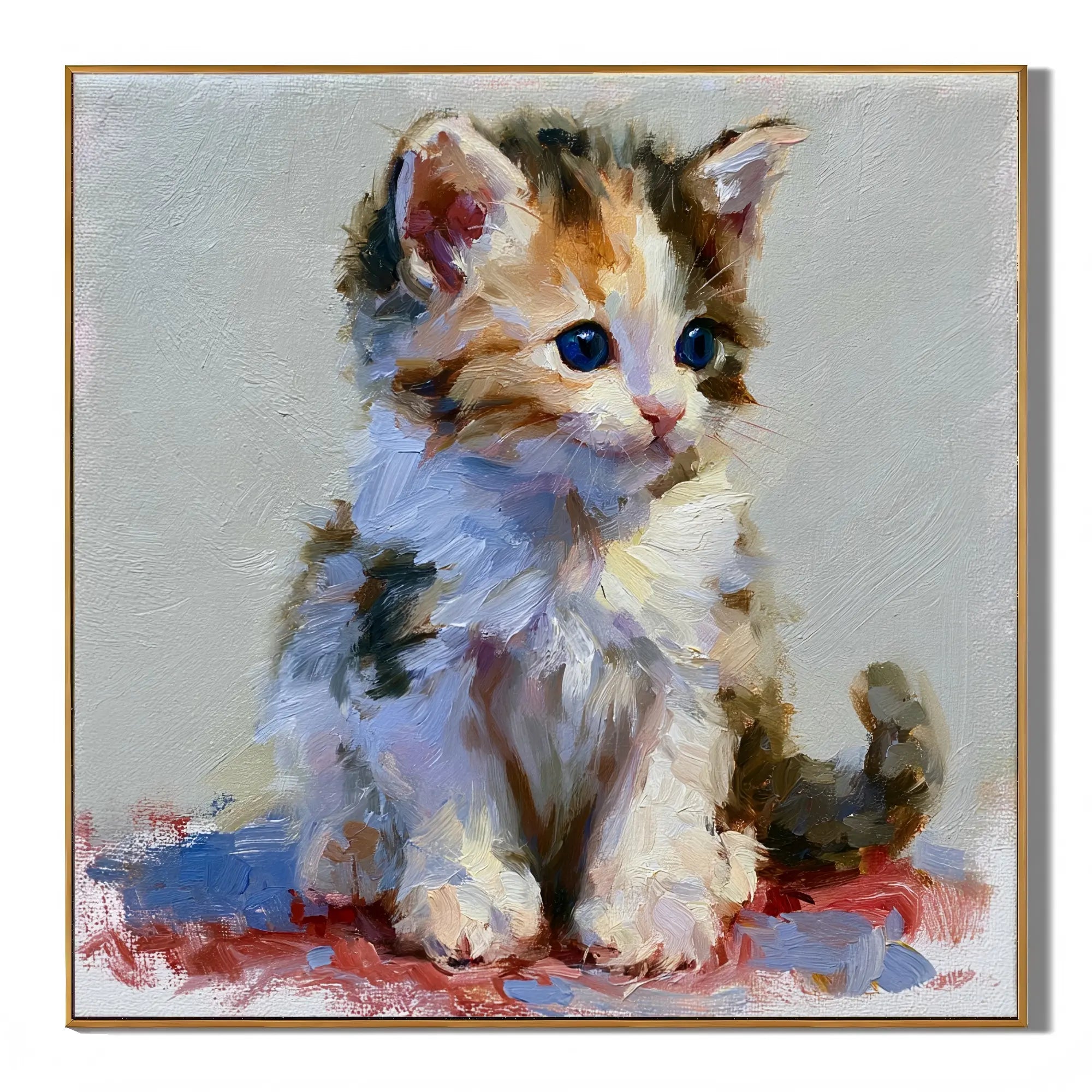 Cute Blue-Eyed Kitten Hand-Painted Oil Painting | Original Cat Portrait Wall Art for Living Room, Bedroom, and Nursery Decor # OA 1126