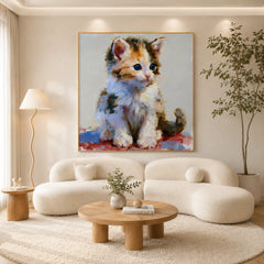Cute Blue-Eyed Kitten Hand-Painted Oil Painting | Original Cat Portrait Wall Art for Living Room, Bedroom, and Nursery Decor # OA 1126