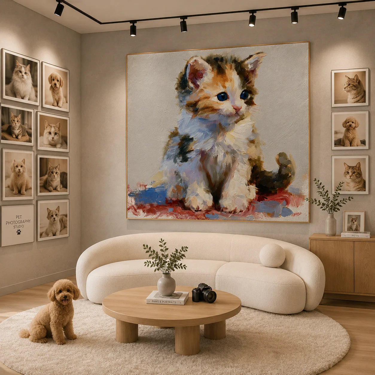 Cute Blue-Eyed Kitten Hand-Painted Oil Painting | Original Cat Portrait Wall Art for Living Room, Bedroom, and Nursery Decor