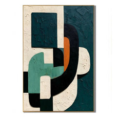 Dark Green Geometric Textured Abstract Oil Painting – Vertical Mid-Century Modern Wall Art # OA 1199