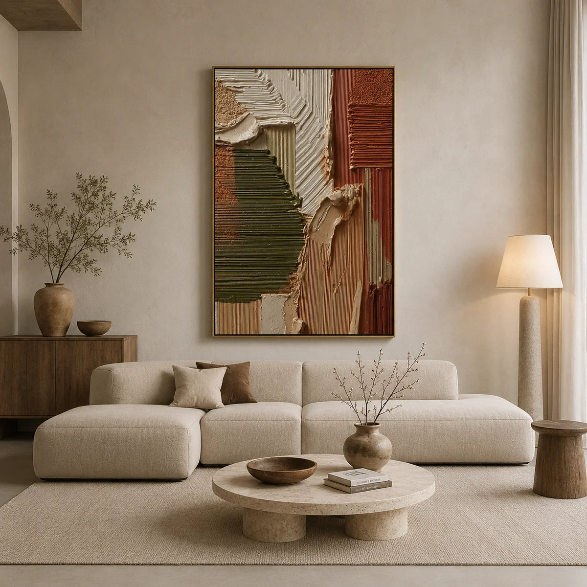 Earth Tone Abstract Oil Painting, Textured Wabi Sabi Wall Art for Living Room Decor # OA 0581