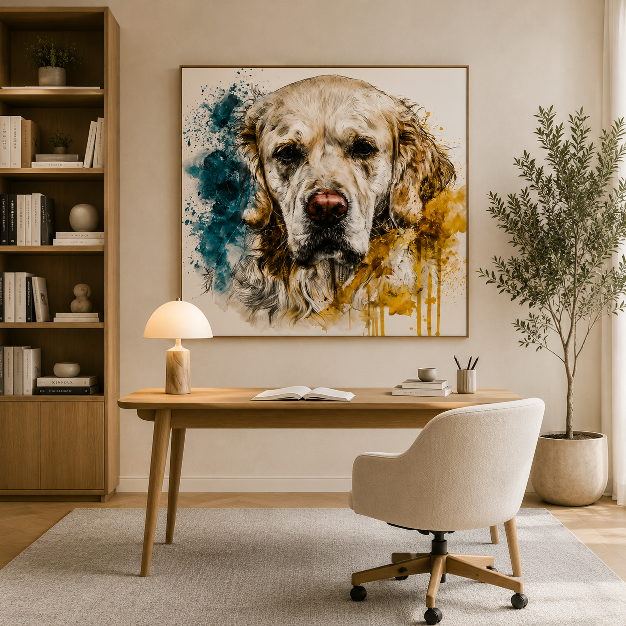 Elegant Dog Portrait Hand-Painted Oil Painting, Modern Abstract Pet Wall Art # OA 1112