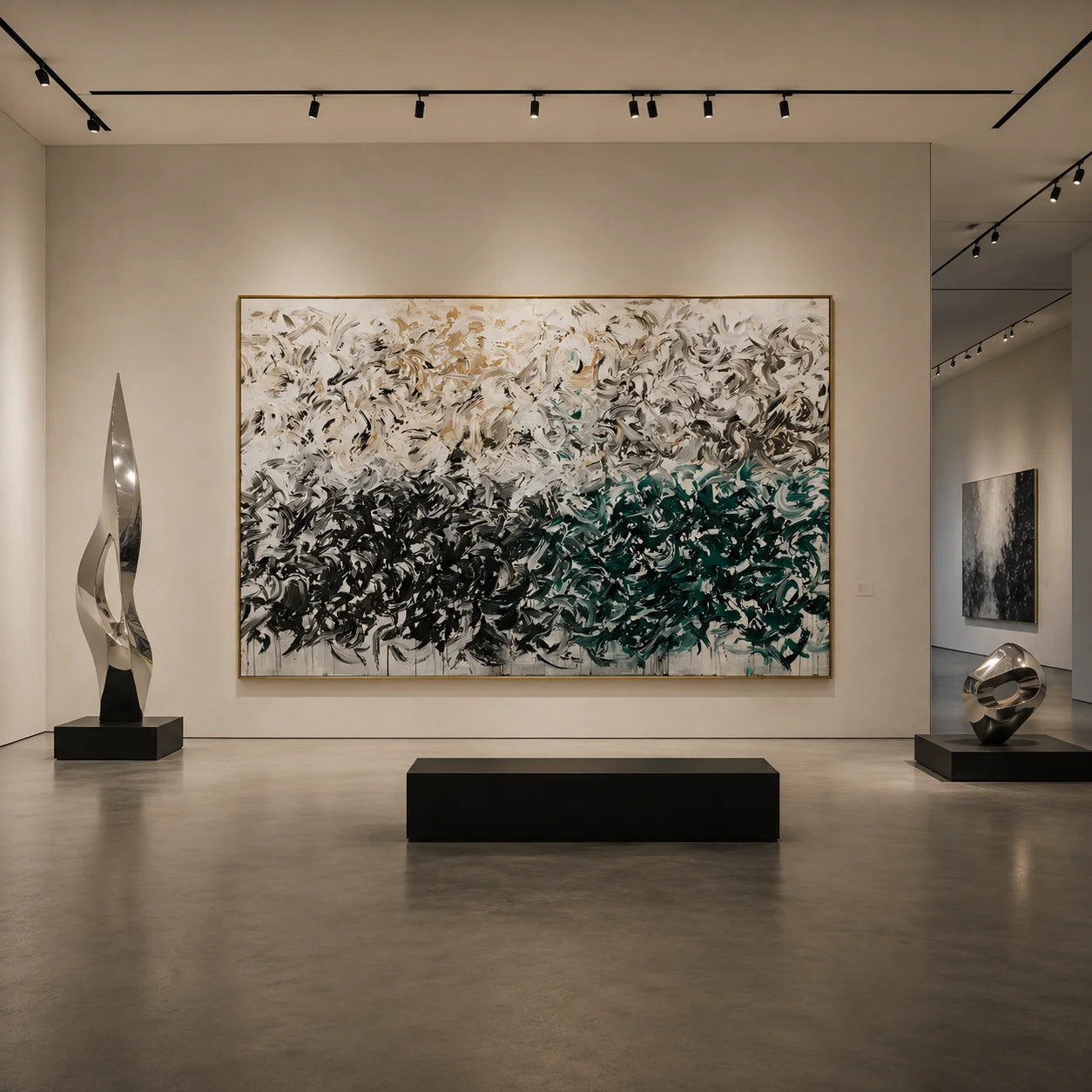 Green Black Abstract Hand-Painted Oil Painting, Modern Textured Brushstroke Wall Art # OA 1045