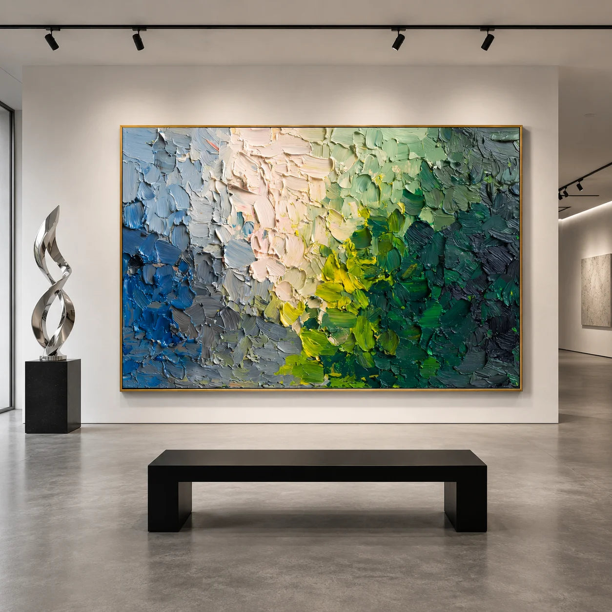 Green Blue Abstract Hand-Painted Oil Painting, Modern Textured Impasto Wall Art # OA 1047